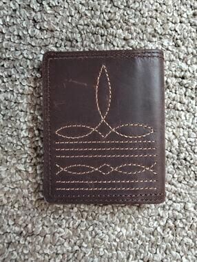 Justin Mens Slim Bifold Card Wallet Brown Leather Western Boot Stitch